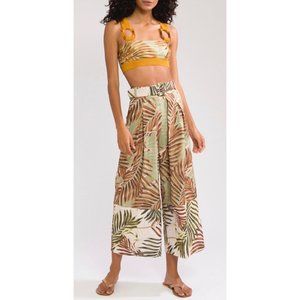 PATBO Printed Wide Leg Palmeira Pants in Sage with Belt